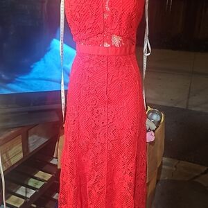 Self-Portrait Red Lace Maxi Dress
